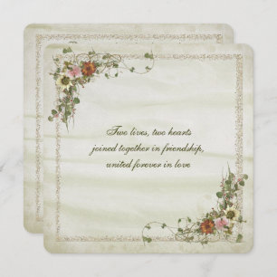 Invitation Cadre parties scintillant or avec bouquet fleuri