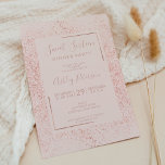 Invitation Cadre parties scintillant or rose rose pastel rose<br><div class="desc">Parties scintillant dorée moderne sombre et éclaboussante douce fête de 16 ans sur chic rose blush personnalisable avec cadre géométrique or rose et typographie élégante.</div>