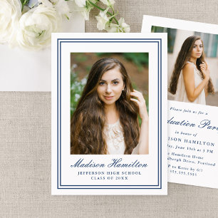Invitation Cadre photo à double bordure Navy Classique pour l