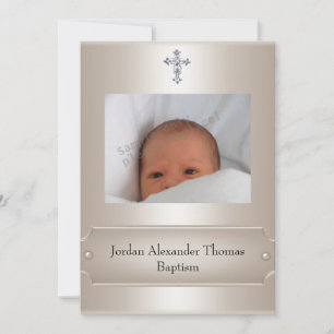 Invitation Cadre photo beige métallisé Jewel Cross Baptême