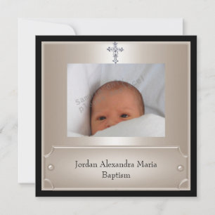 Invitation Cadre photo beige noir Joyau Croix Baptême