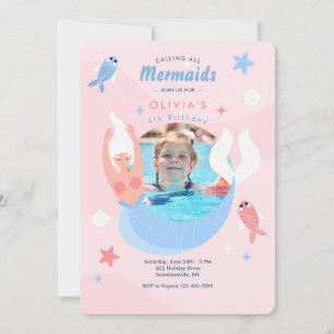 Invitation Cadre photo de sirène pour fête d'anniversaire