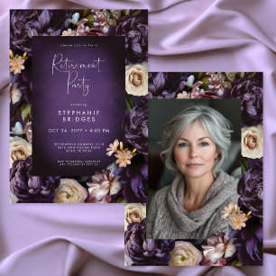 Invitation Cadre photo élégant à fleurs violettes pour la fêt