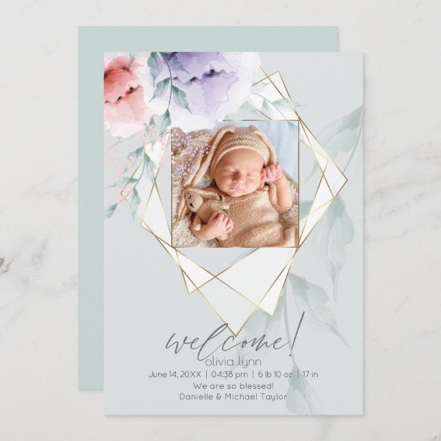 Invitation Cadre photo en or façonné Corail et Lilac Peonies (Devant / Derrière)