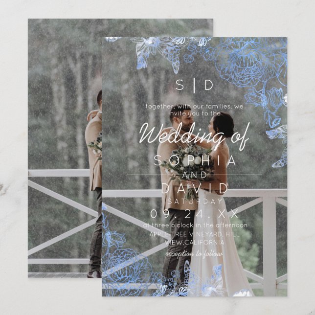 Invitation Cadre photo floral moderne de mariage moderne  (Devant / Derrière)
