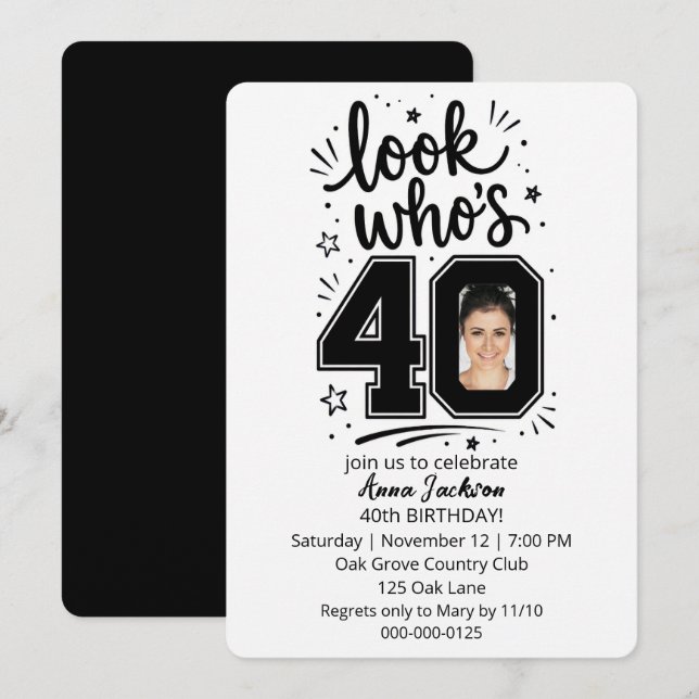 Invitation Cadre photo pour fête des 40 ans (Devant / Derrière)