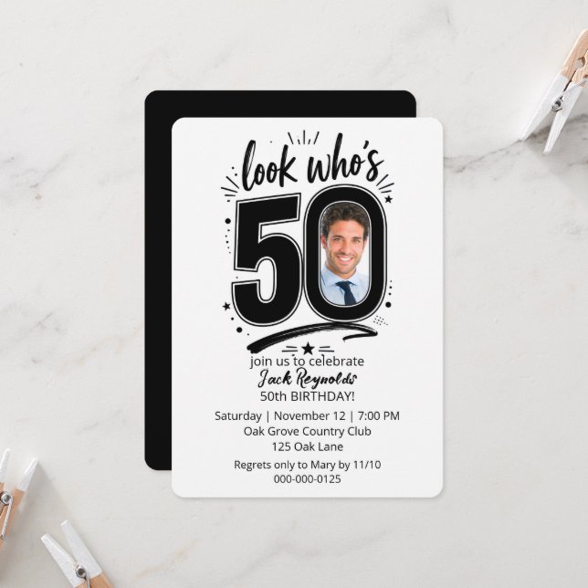 Invitation Cadre photo pour fête des 50 ans (Devant/Arrière en situation)