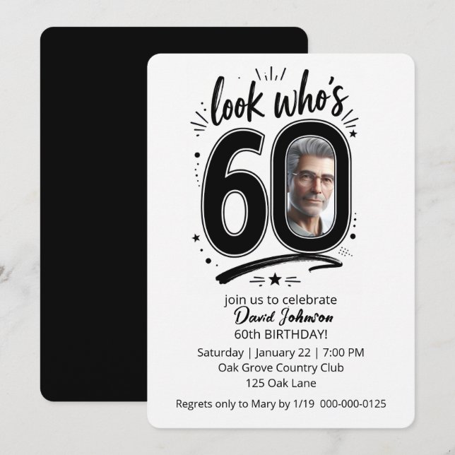 Invitation Cadre photo pour fête des 60 ans (Devant / Derrière)