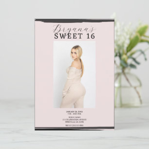 Invitation Cadre photo rose et noir tendance moderne Sweet 16