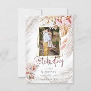 Invitation Cadre photo Russe Bourgogne rose Pampas Gras