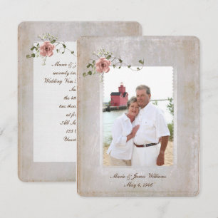 Invitation cadre photo texture et bouquet de rose