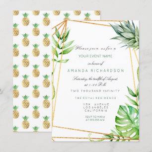 Invitation Cadre polygonal doré tropical Pastèque Vert
