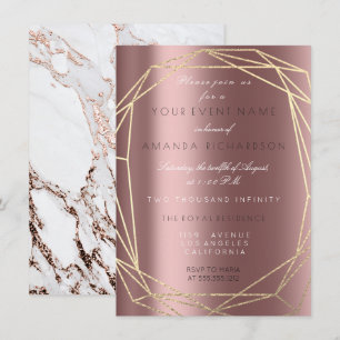 Invitation Cadre polygonal en marbre doré rose pour mariage e