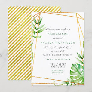 Invitation Cadre Polygonal Or Tropical Bandes Lignes Vert