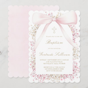 Invitation cadre respirant bébé ruban rose Baptême