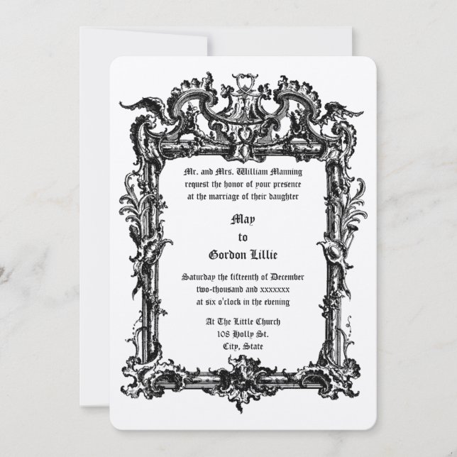 Invitation Cadre Rococo baroque avec Mariage Rocaille Volutes (Devant)