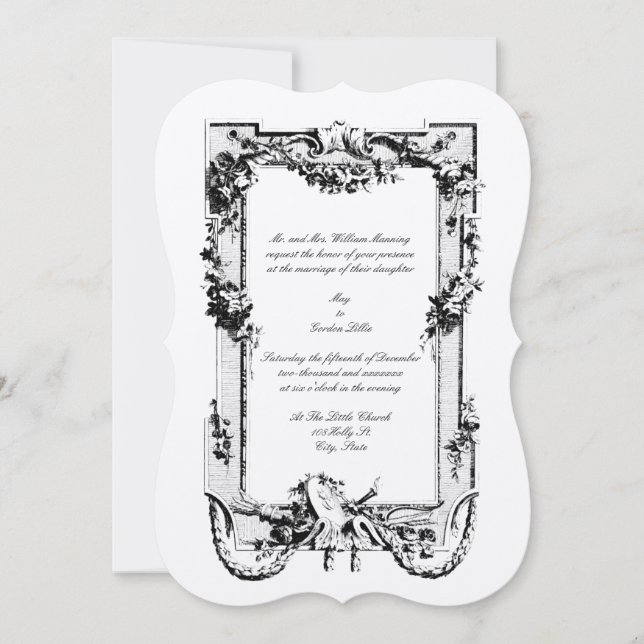 Invitation Cadre Rococo baroque vintage avec Coeurs (Devant)