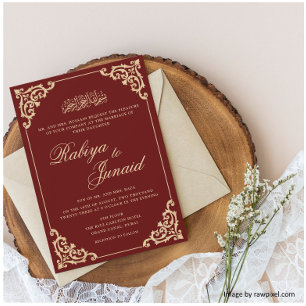 Invitation Cadre Rococo Calligraphie Bordeaux Mariage Musulma