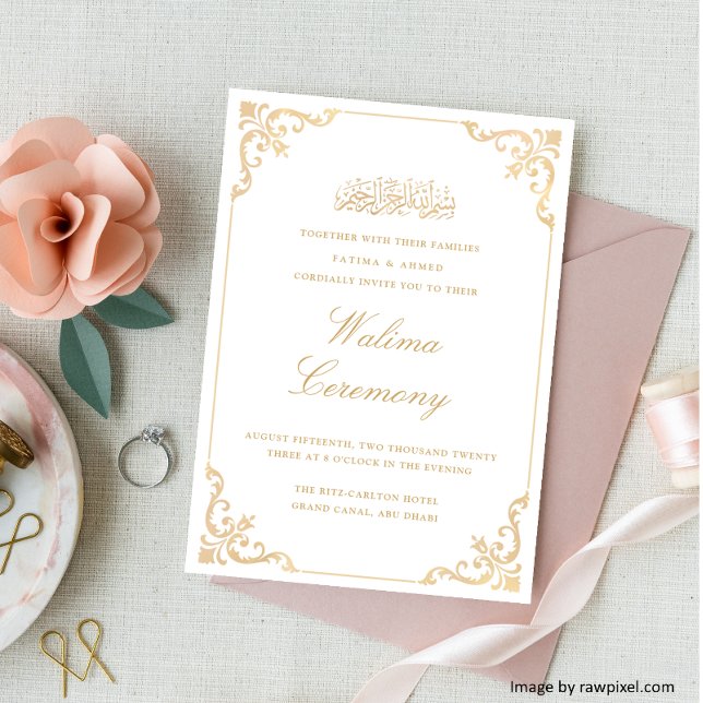 Invitation Cadre rococo classique Cérémonie Walima écriture d (Créateur téléchargé)