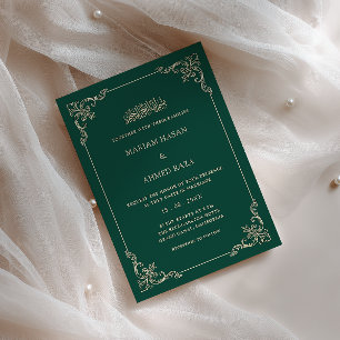 Invitation Cadre Rococo Orné Vert Émeraude Mariage Musulman