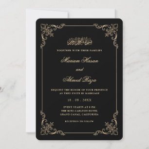 Invitation Cadre Rococo Victorien Or Mariage Musulman Noir