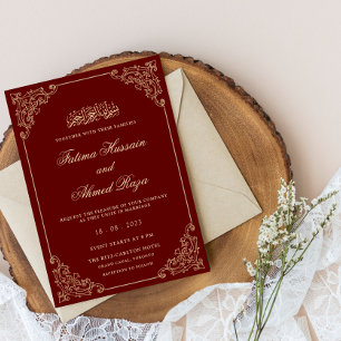 Invitation Cadre Rococo Vintage Or Bourgogne Mariage Musulman