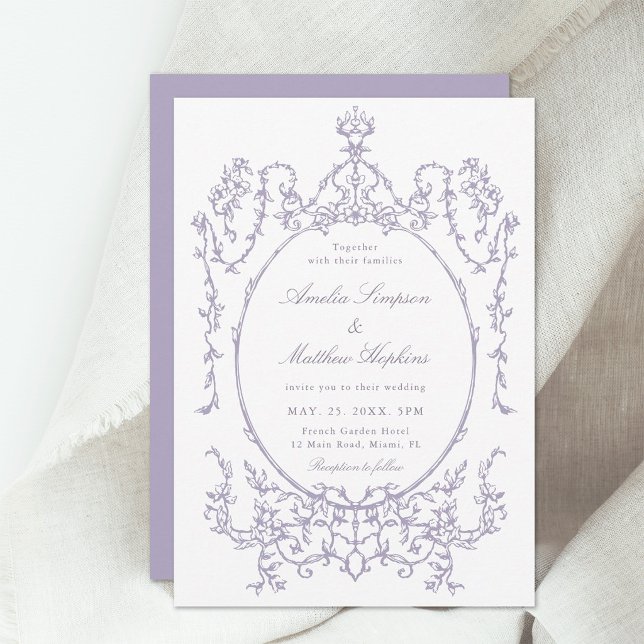 Invitation Cadre romantique français mariage lavande (Créateur téléchargé)