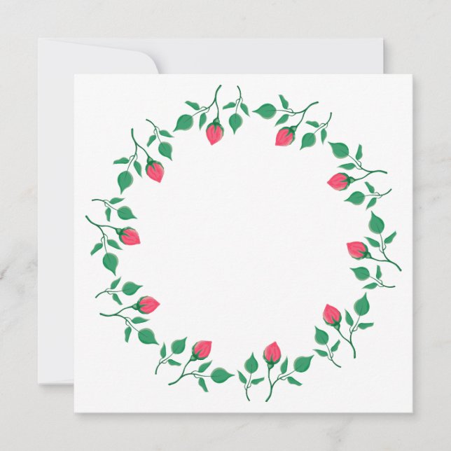 Invitation Cadre rond fleuri avec fleurs roses (Devant)