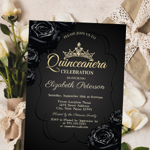 Invitation Cadre Roses Noires Quinceañera