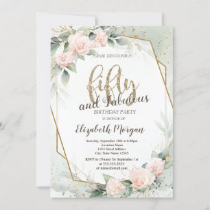 Invitation Cadre Roses Roses Vert Confetti 50e Anniversaire