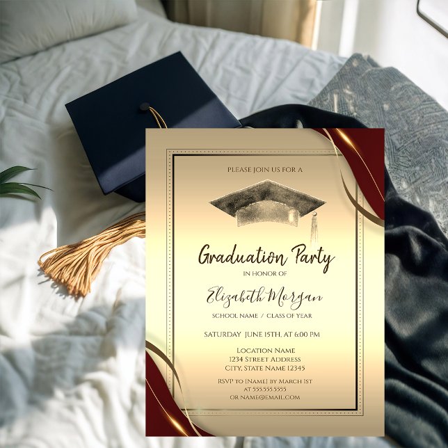 Invitation Cadre rouge chic, Casquette de remise de diplômes  (Créateur téléchargé)