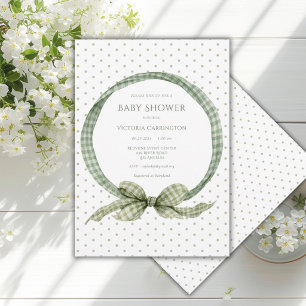 Invitation Cadre ruban Gingham vert Vintage