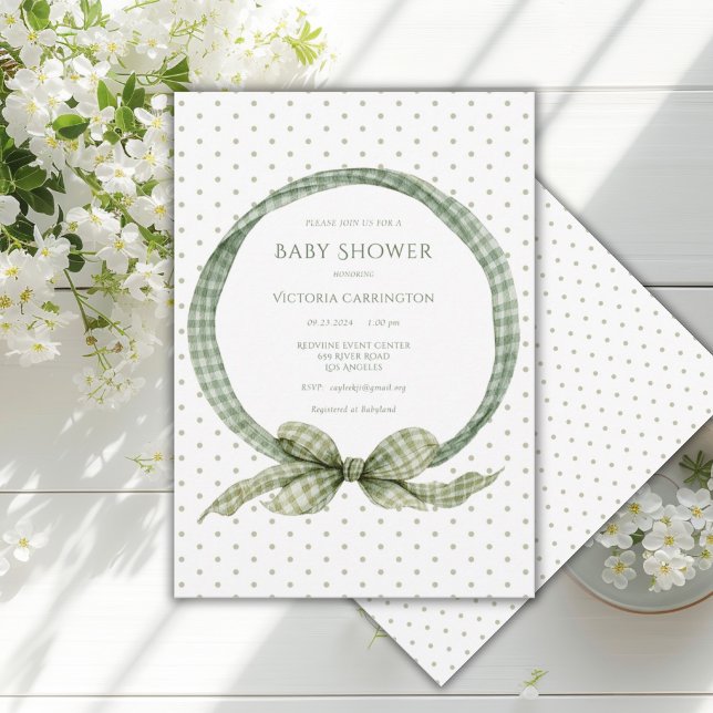 Invitation Cadre ruban Gingham vert Vintage  (Créateur téléchargé)