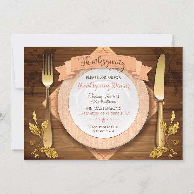 Invitation Cadre rustique élégant avec feuille de chêne en bo (Devant)