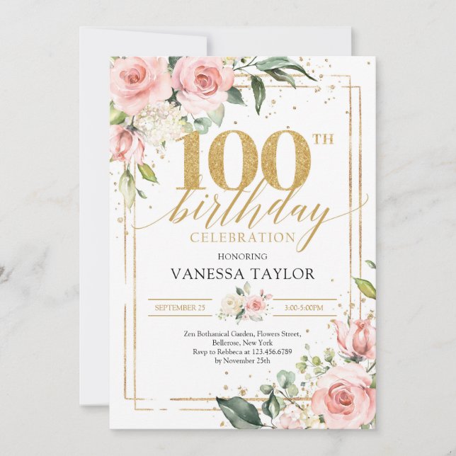 Invitation Cadre rustique en or avec verdure florale rose pâl (Devant)