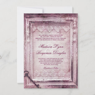 Invitation Cadre rustique Vintage en bois Violet Mariage invi