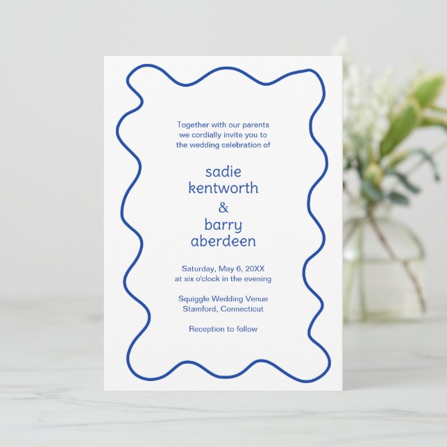 Invitation Cadre simple Cobalt Blue Squiger Mariage moderne (Debout devant)
