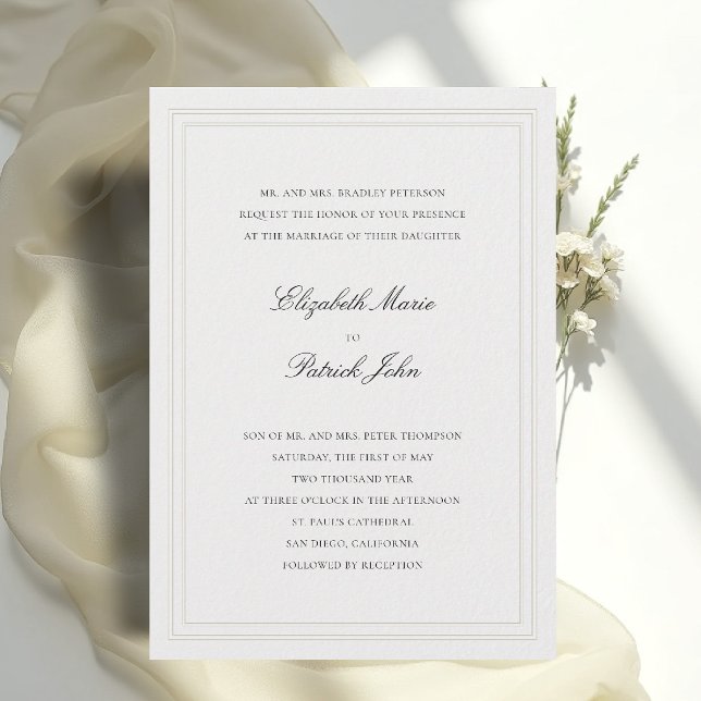 Invitation Cadre tandem classique moderne formel ivoire de ma (formal wedding invitation modern classic double frame tandem ecru calligraphy parents host)