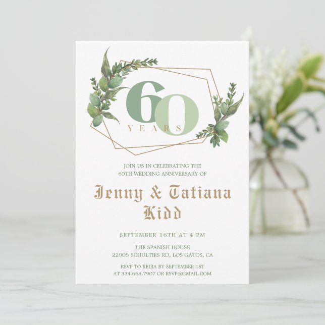 Invitation Cadre verdoyant 60e anniversaire Mariage Invitatio (Debout devant)