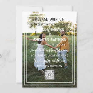 Invitation Cadre vert avec code QR photo personnalisé Monogra