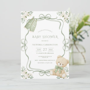 Invitation Cadre vert fantaisiste ours vintage 
