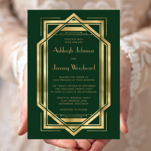 Invitation Cadre vintage années 1920 Deco Vert Or Mariage