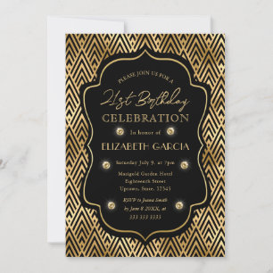 Invitation Cadre vintage Art déco noir et or 21e anniversaire