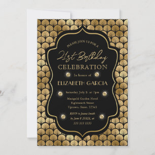 Invitation Cadre vintage Art déco noir et or 21e anniversaire