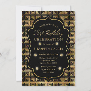 Invitation Cadre vintage Art Déco noir et or pour 21e anniver