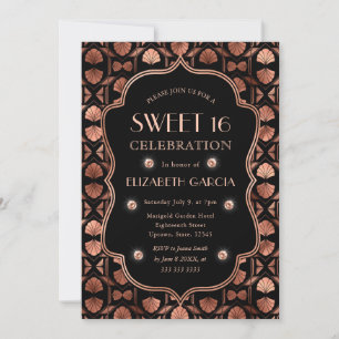 Invitation Cadre vintage Art Déco Or Rose et Noir pour Sweet 
