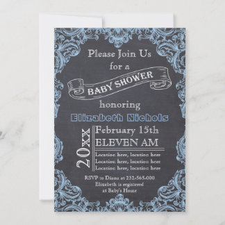 Invitation Cadre vintage bleu et baby shower de tableau noir