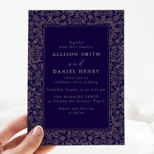 Invitation Cadre Vintage Élégant Mariage Navy