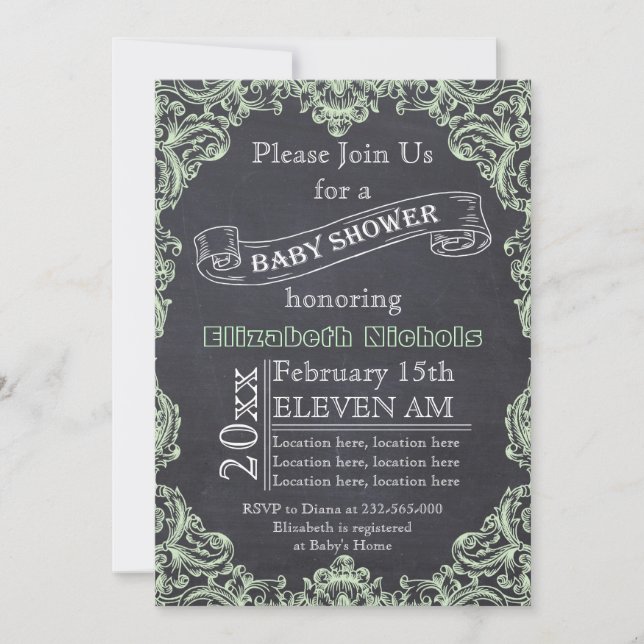 Invitation Cadre vintage et tableau noir vert (Devant)