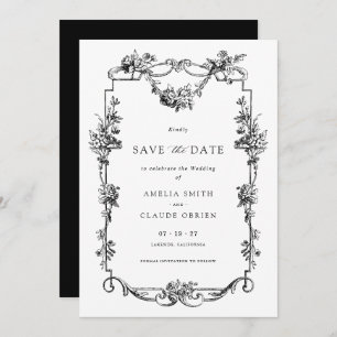 Invitation Cadre Vintage Floral Français Enregistrer le Maria